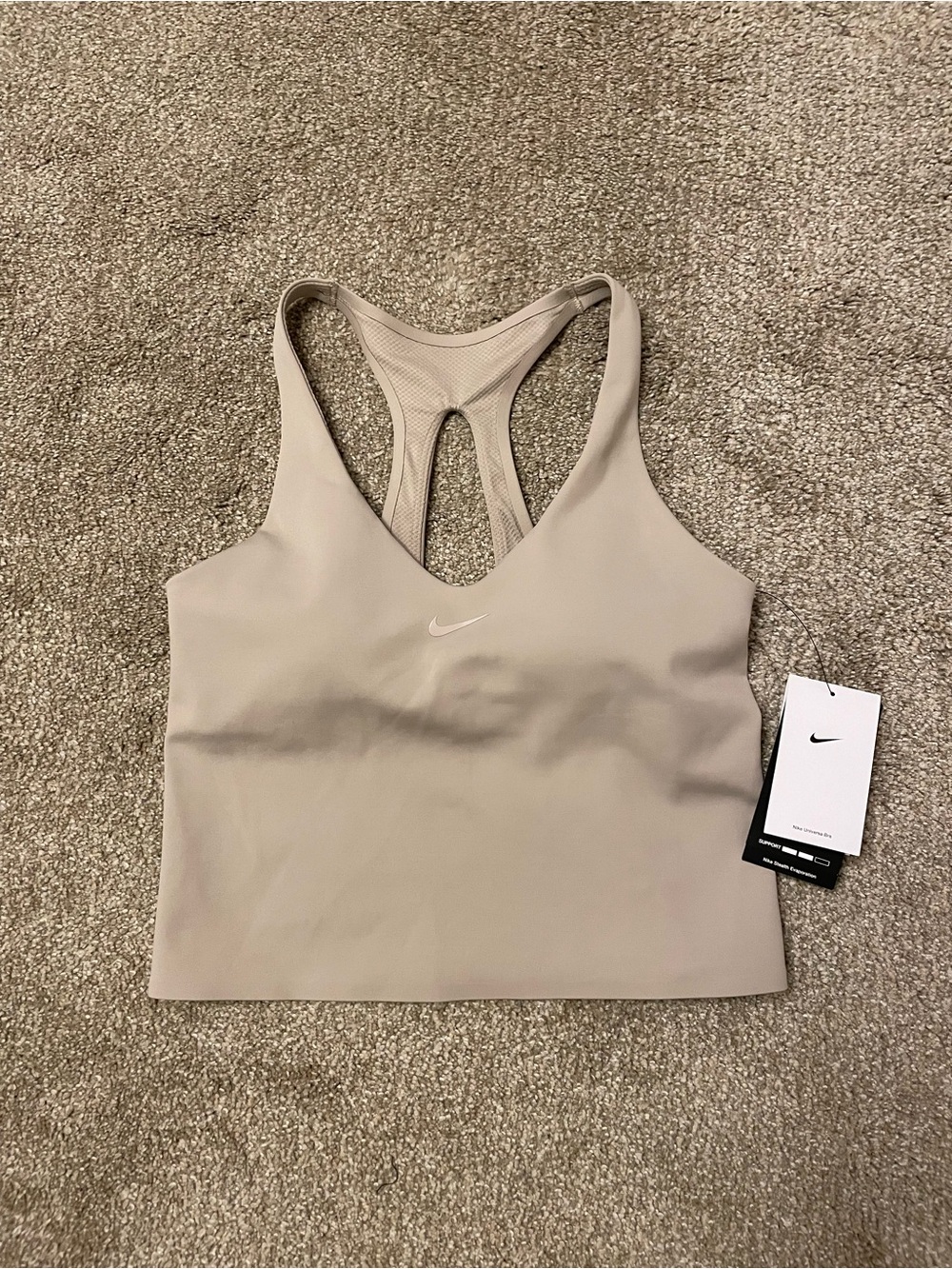 Nike Universa Medium Support Padded Beige Racerback Sports Bra Sz S NWT